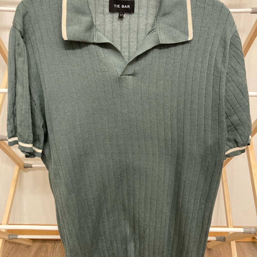 The Tie Bar Sage Green Polo Shirt with Cream Accents